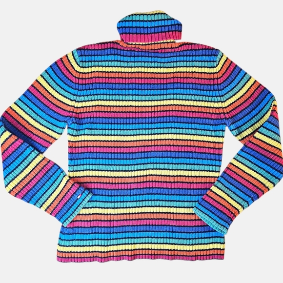 Vintage Tommy Hilfiger Ribbed Turtleneck Sweater Rainbow Stripe Black Size L π - Picture 6 of 8
